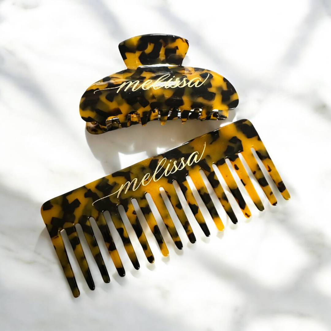 Engraved Clip & Comb Set