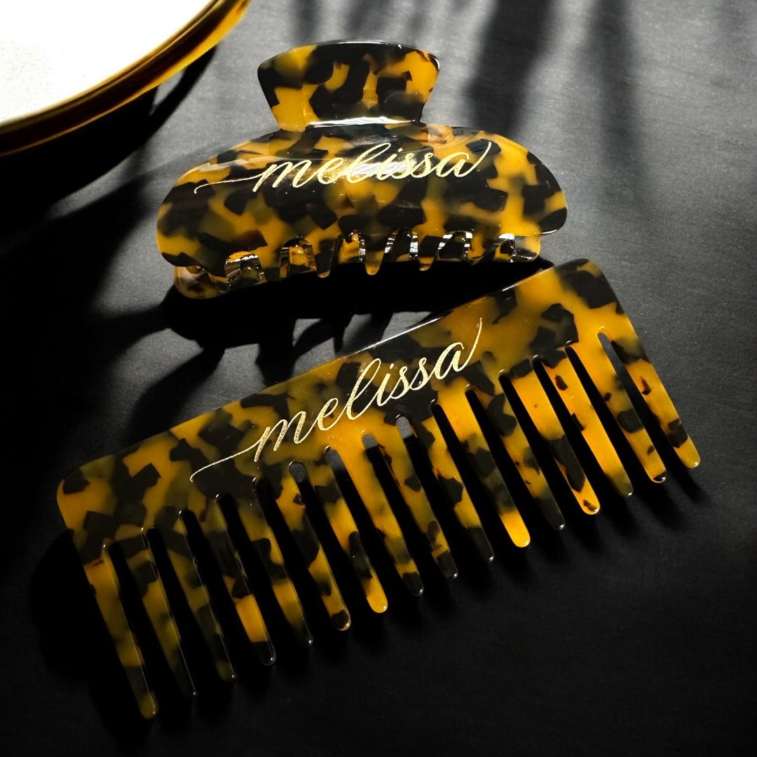 Engraved Clip & Comb Set